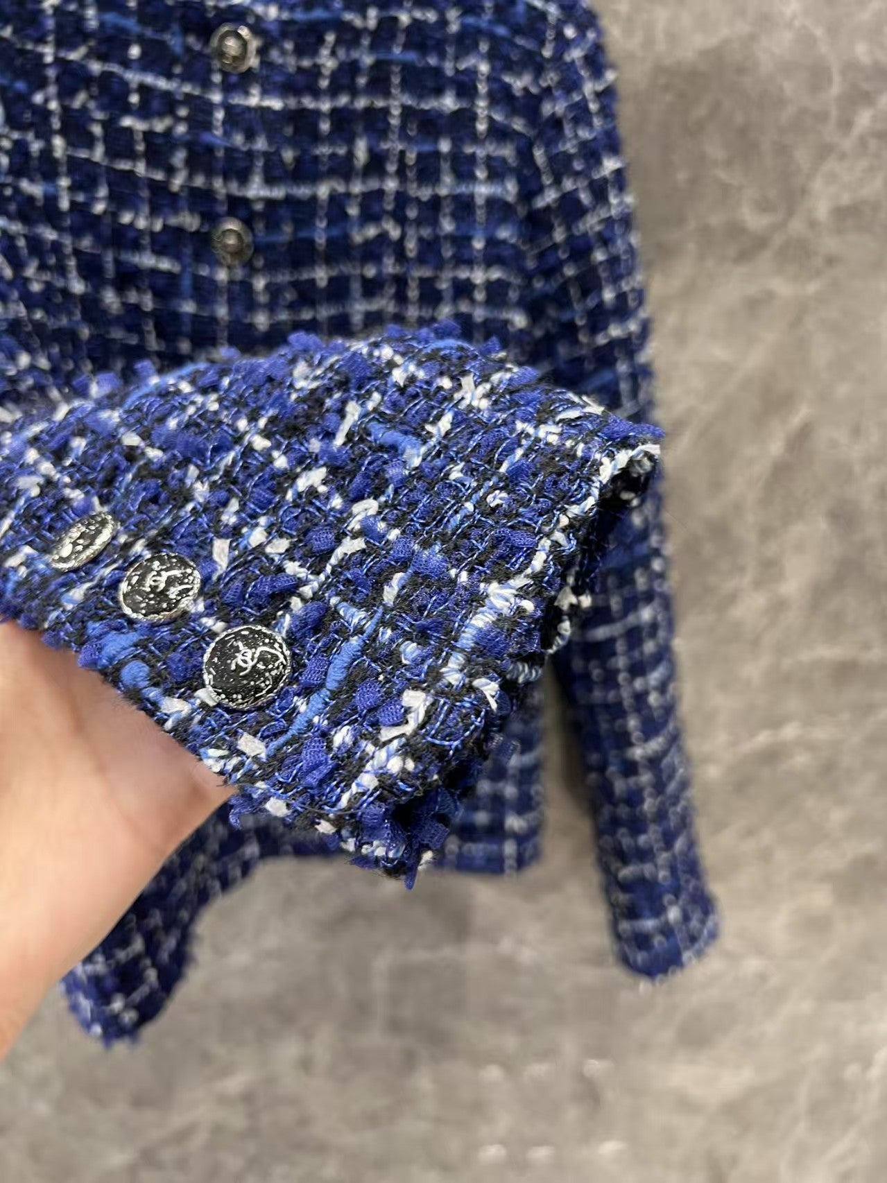 Flowing blue tweed jacket