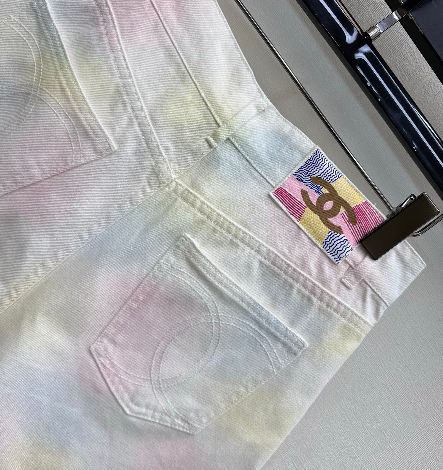 26ss tie-dye beaded denim shorts