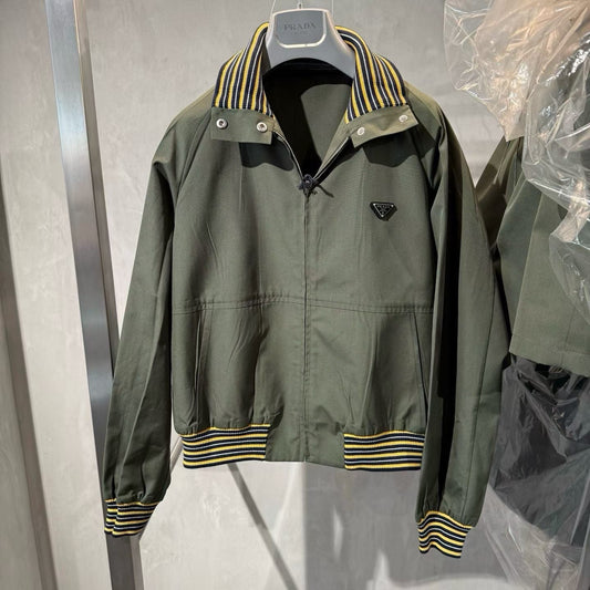 26SS Military Green Striped Stand Collar Jacket