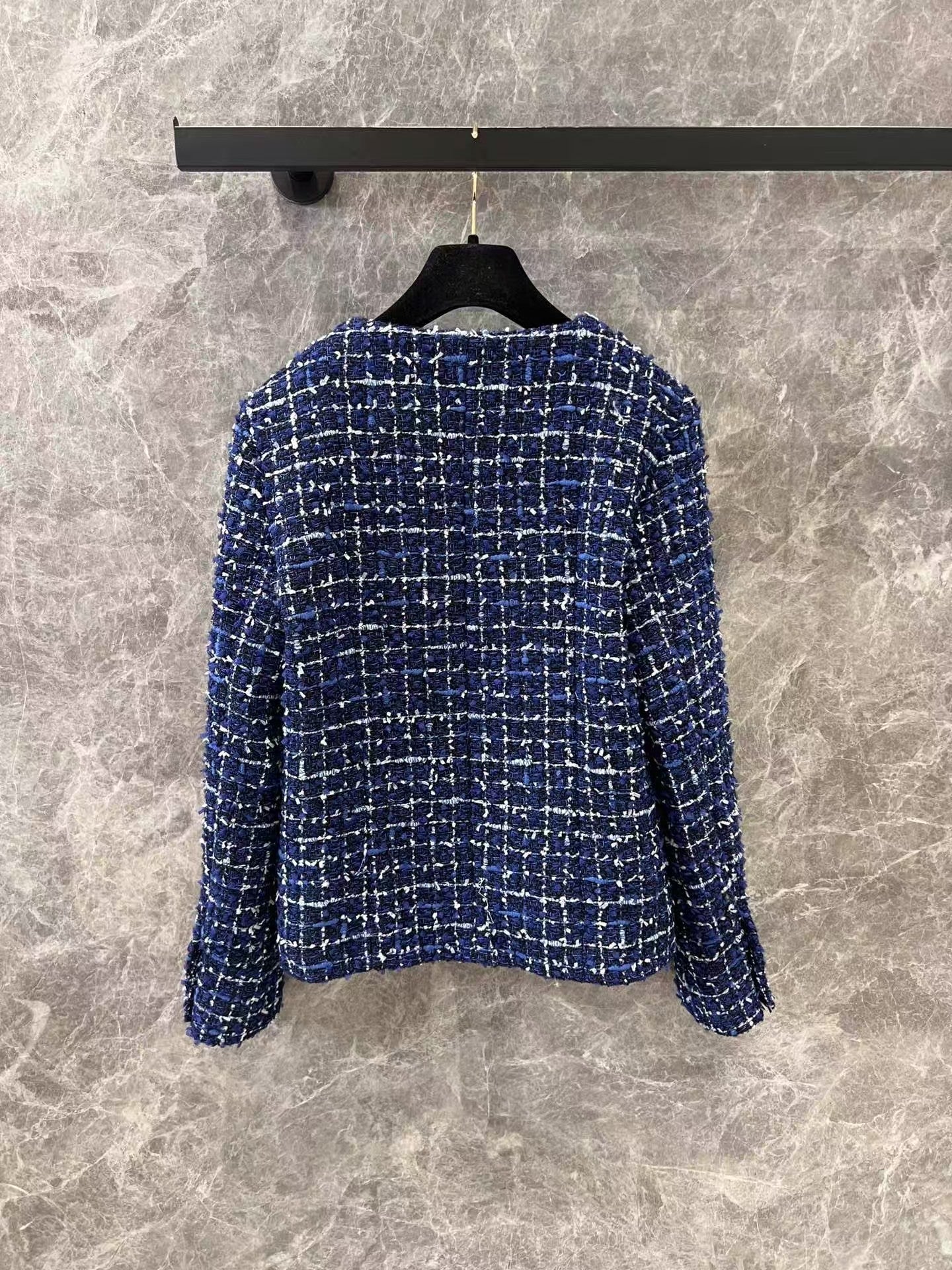 Flowing blue tweed jacket
