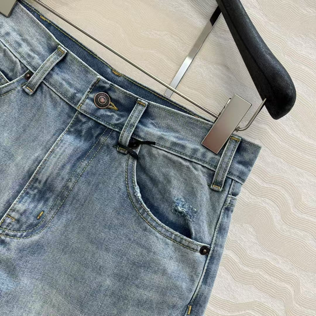 Embroidered logo denim shorts