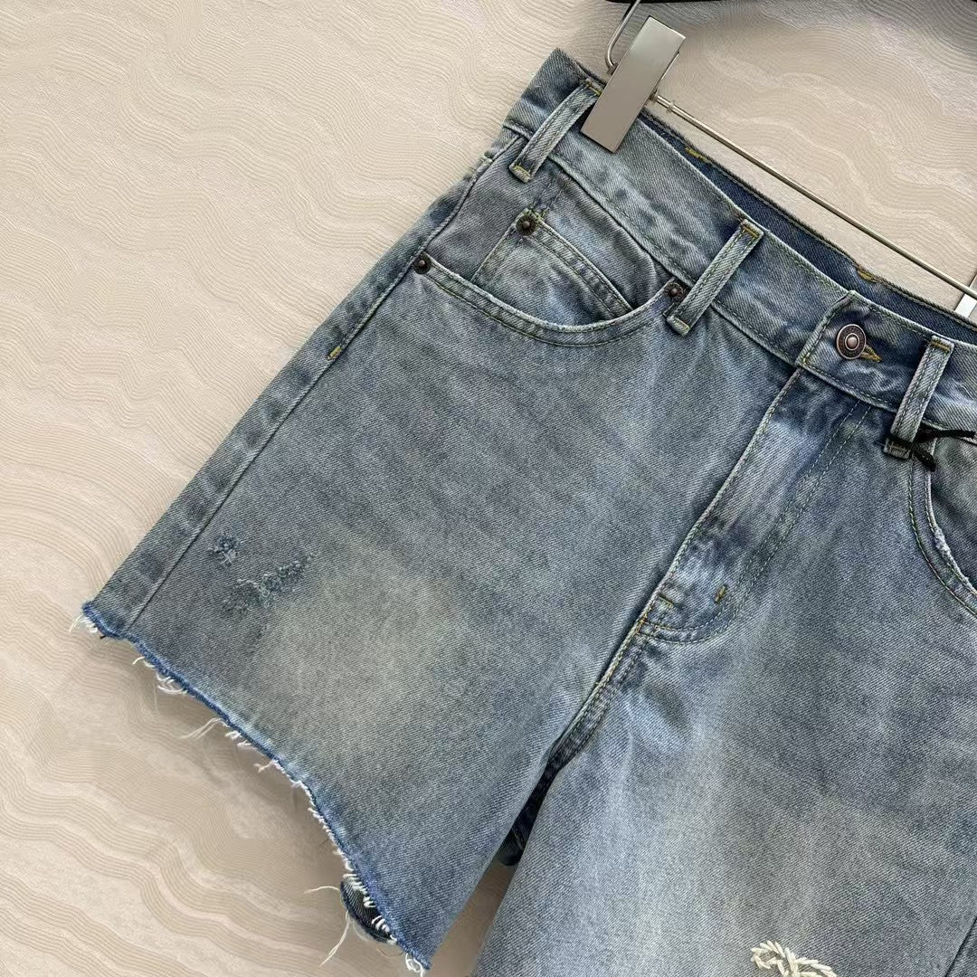 Embroidered logo denim shorts