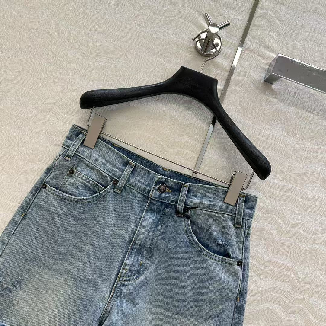 Embroidered logo denim shorts