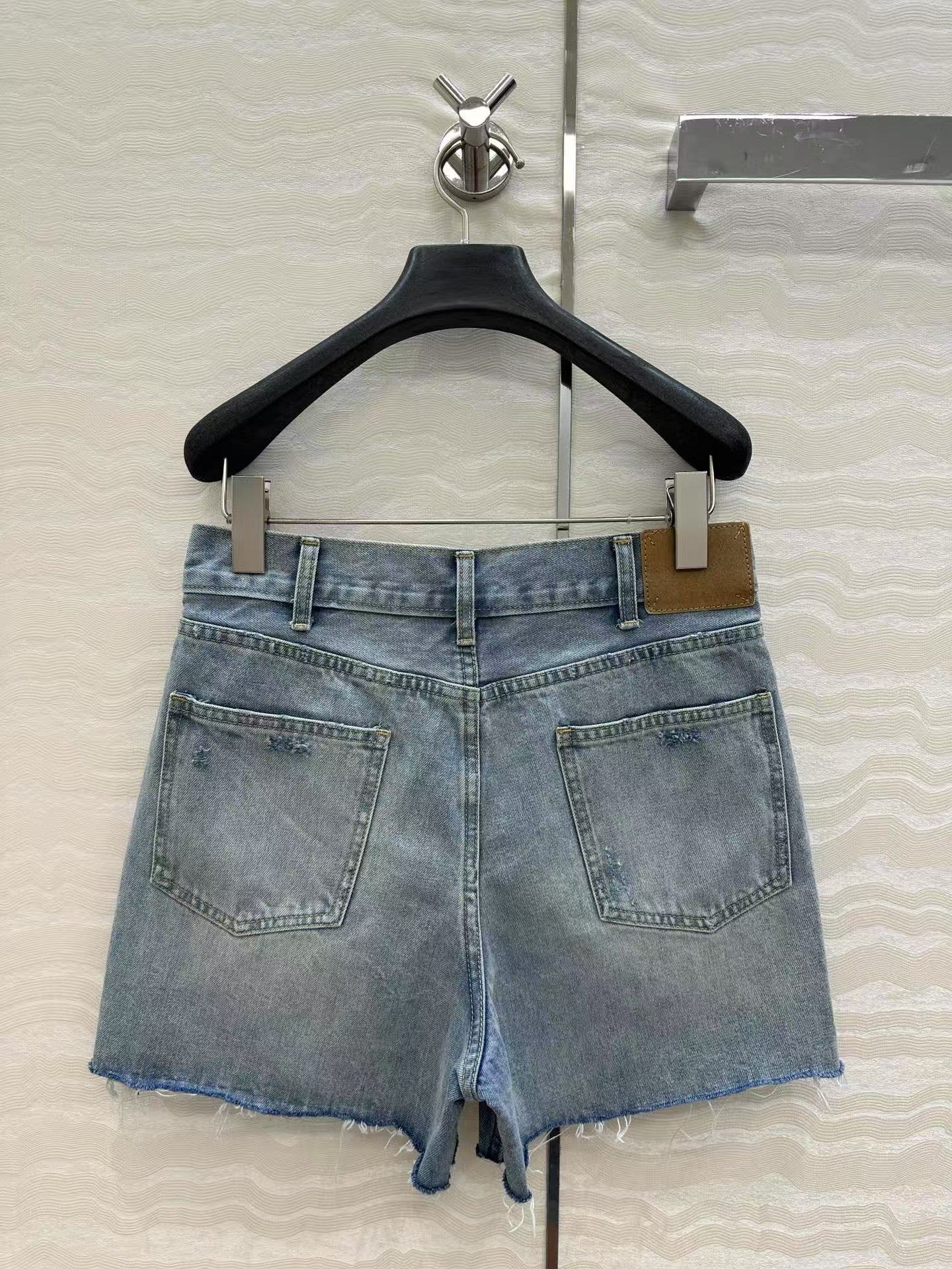 Embroidered logo denim shorts