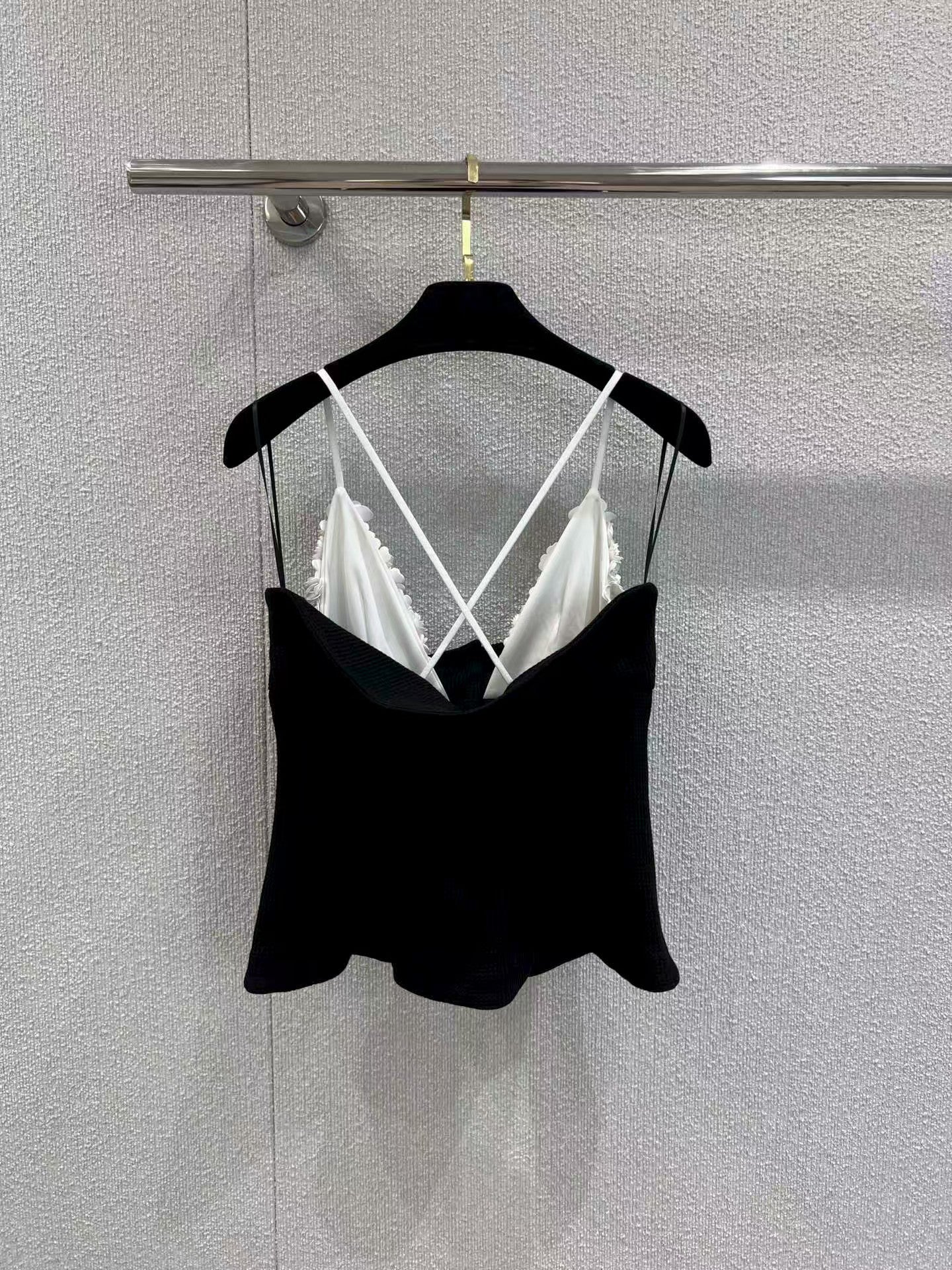 French black and white stitching tube top camisole