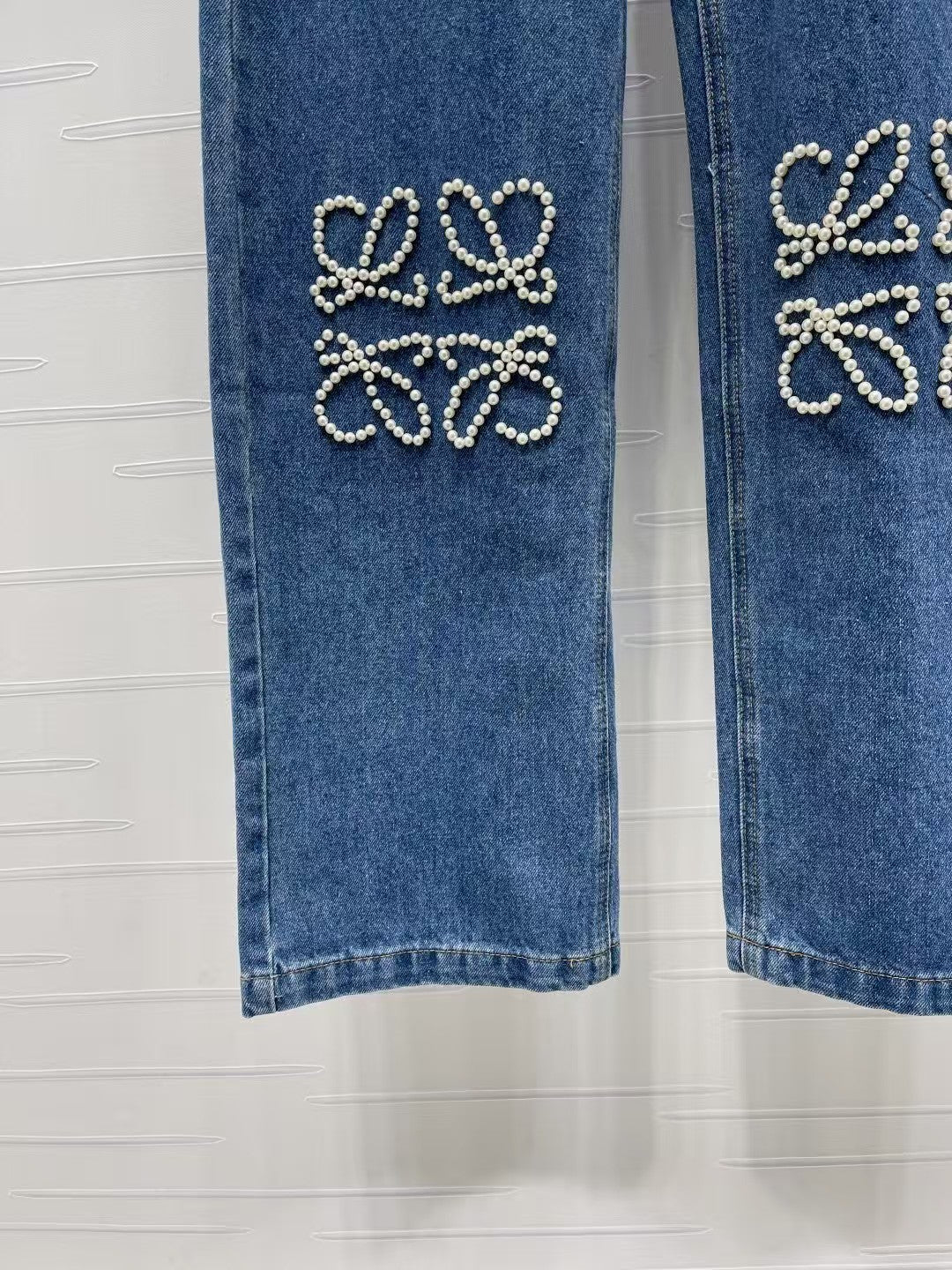 Heavy beaded straight jeans
