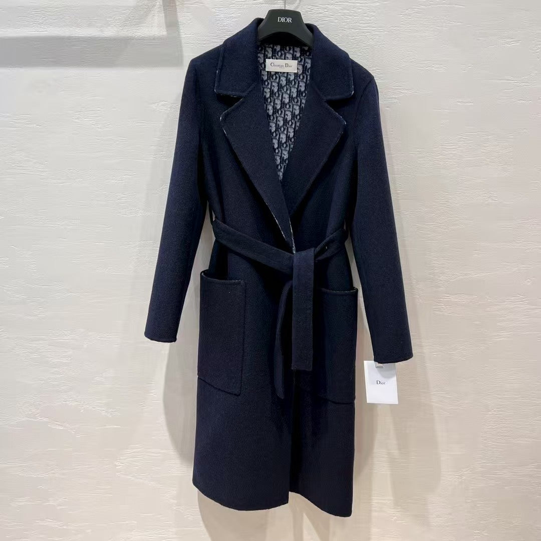 Double-faced wool coat with monogram logo and lapel