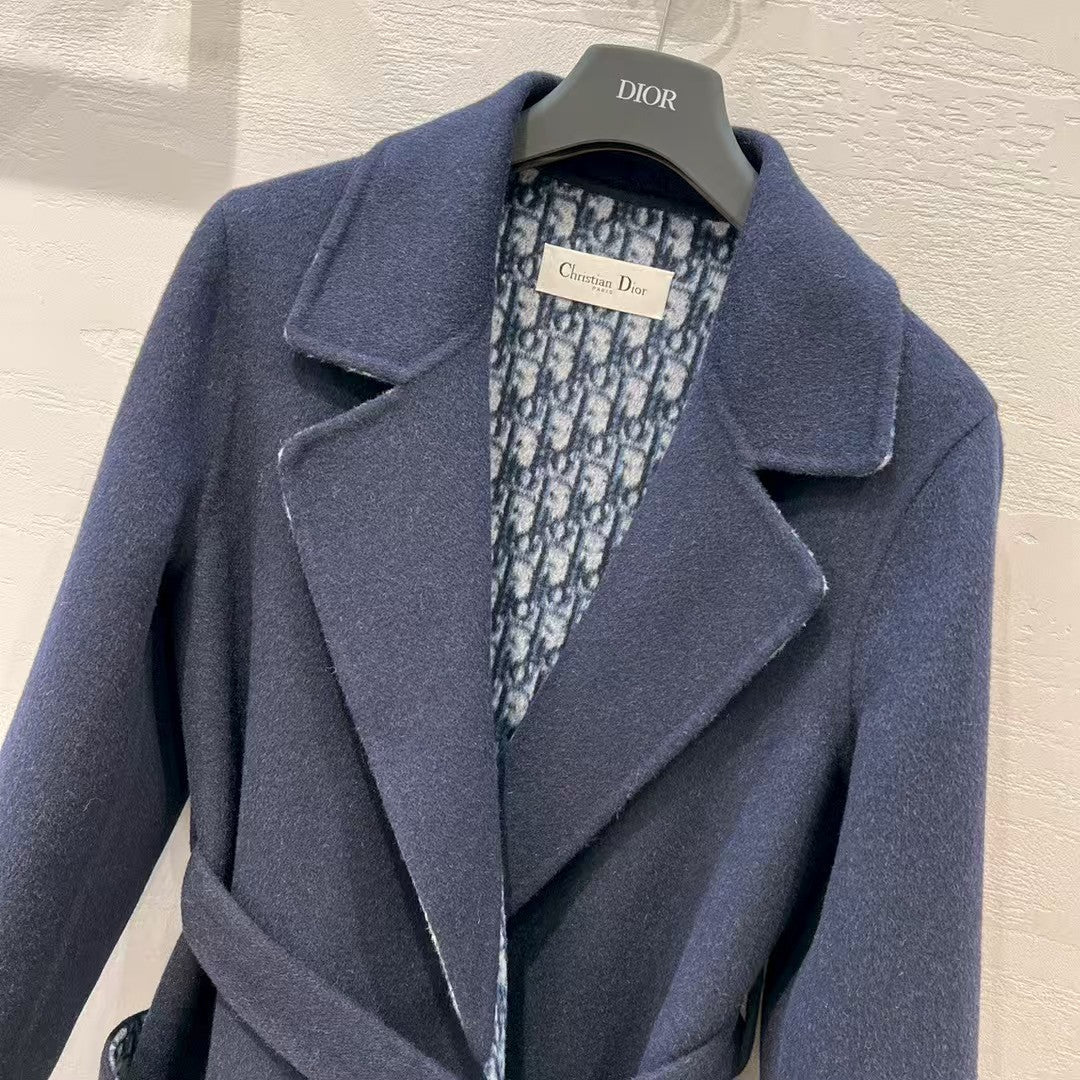 Double-faced wool coat with monogram logo and lapel