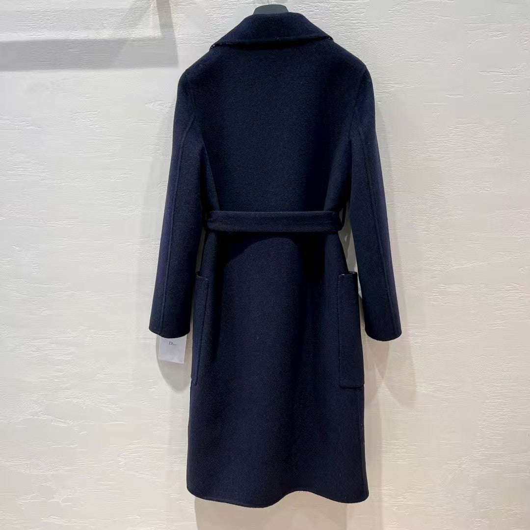Double-faced wool coat with monogram logo and lapel