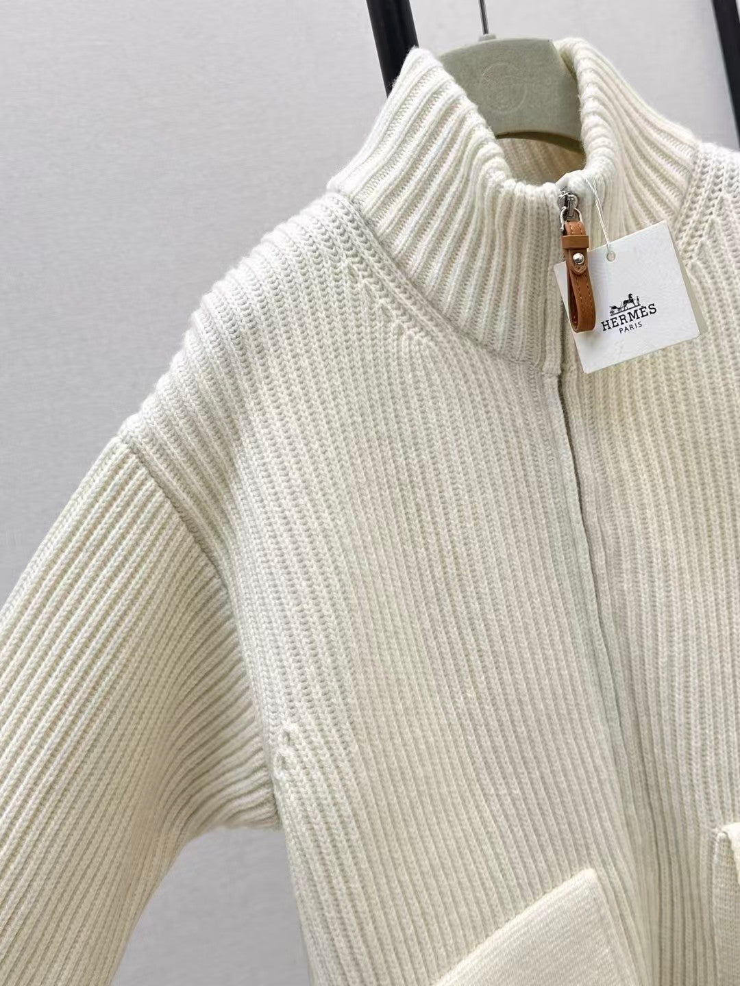 H-patterned pocket wool knit cardigan