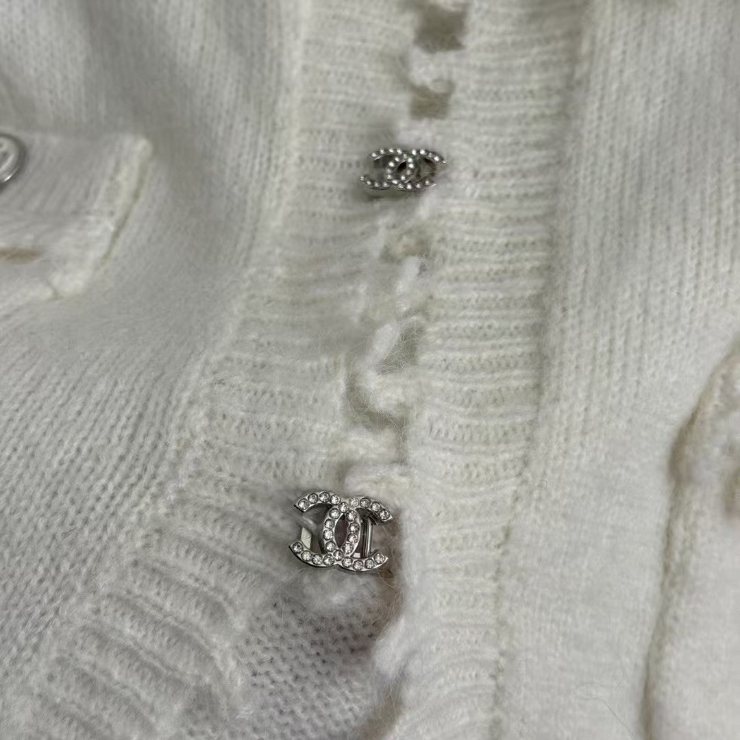 Openwork hem lapel cardigan