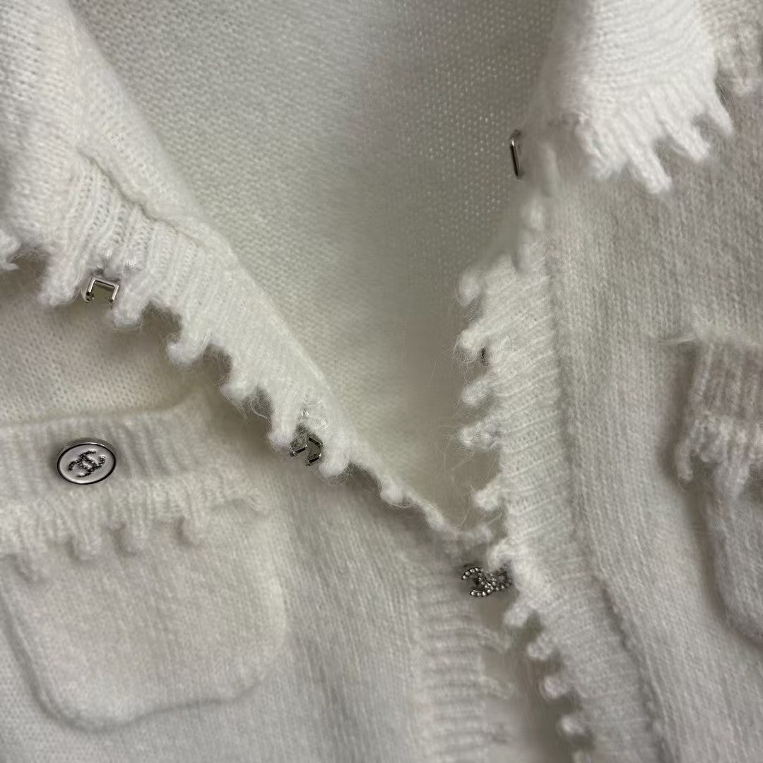 Openwork hem lapel cardigan