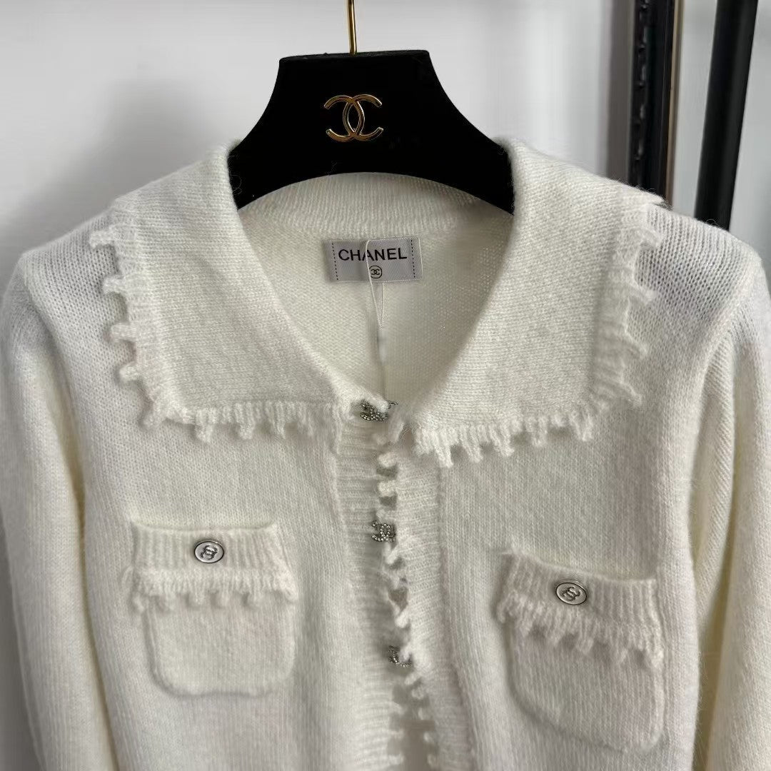 Openwork hem lapel cardigan