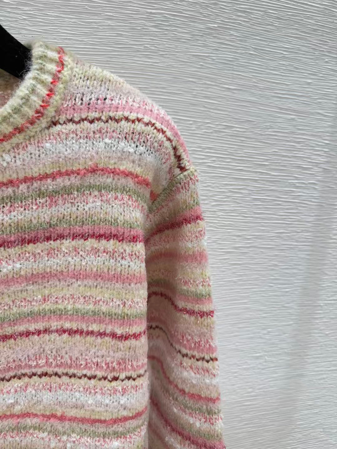 Striped crew neck knit cardigan