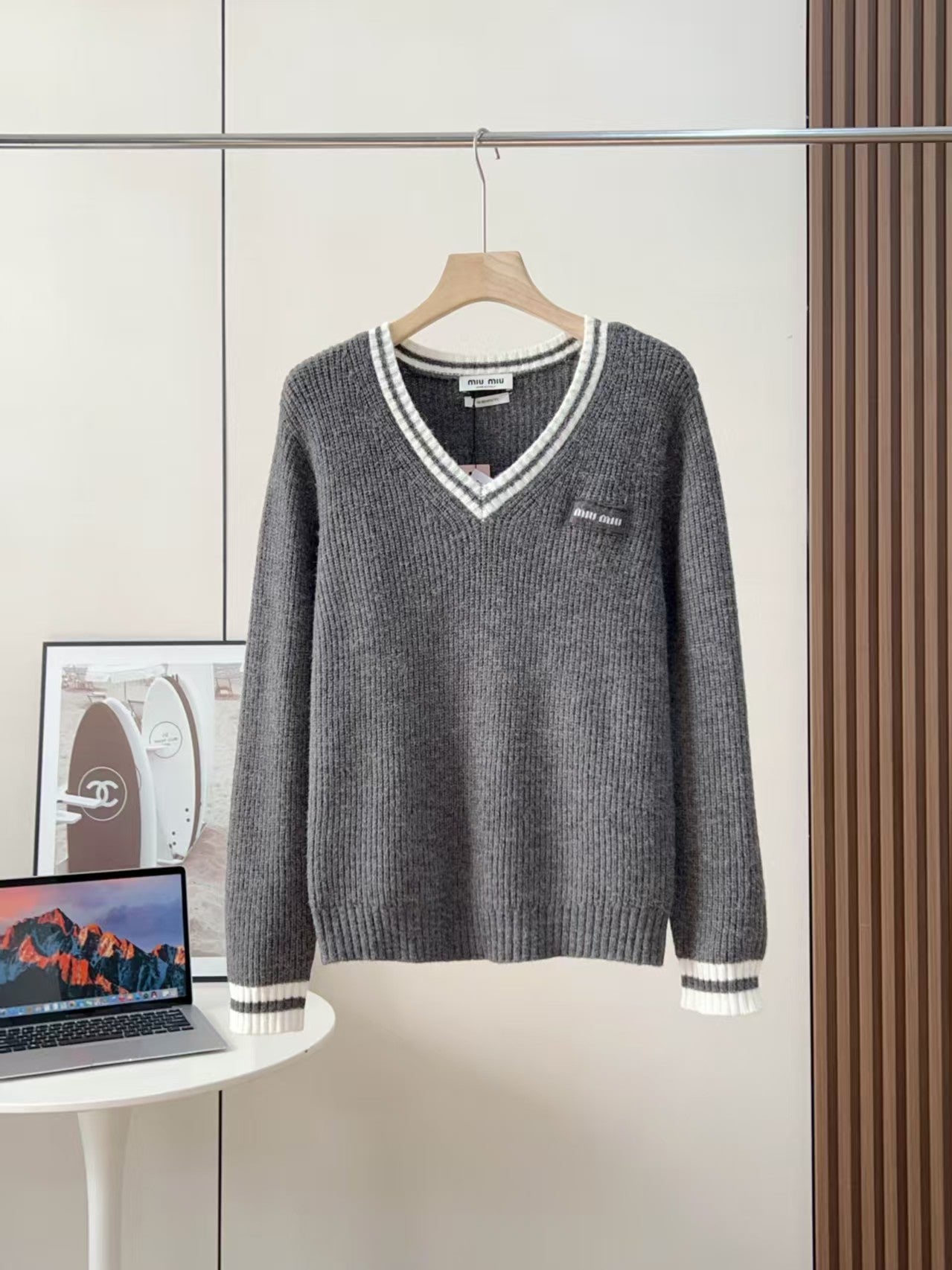 V-neck knit sweater