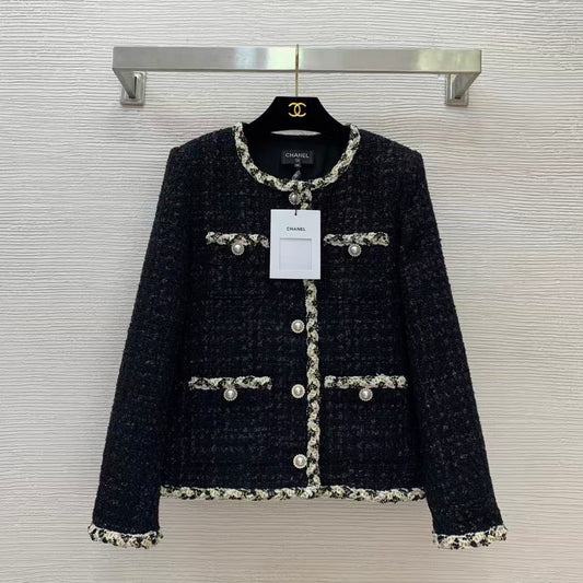 Woven blend cable knit trim jacket