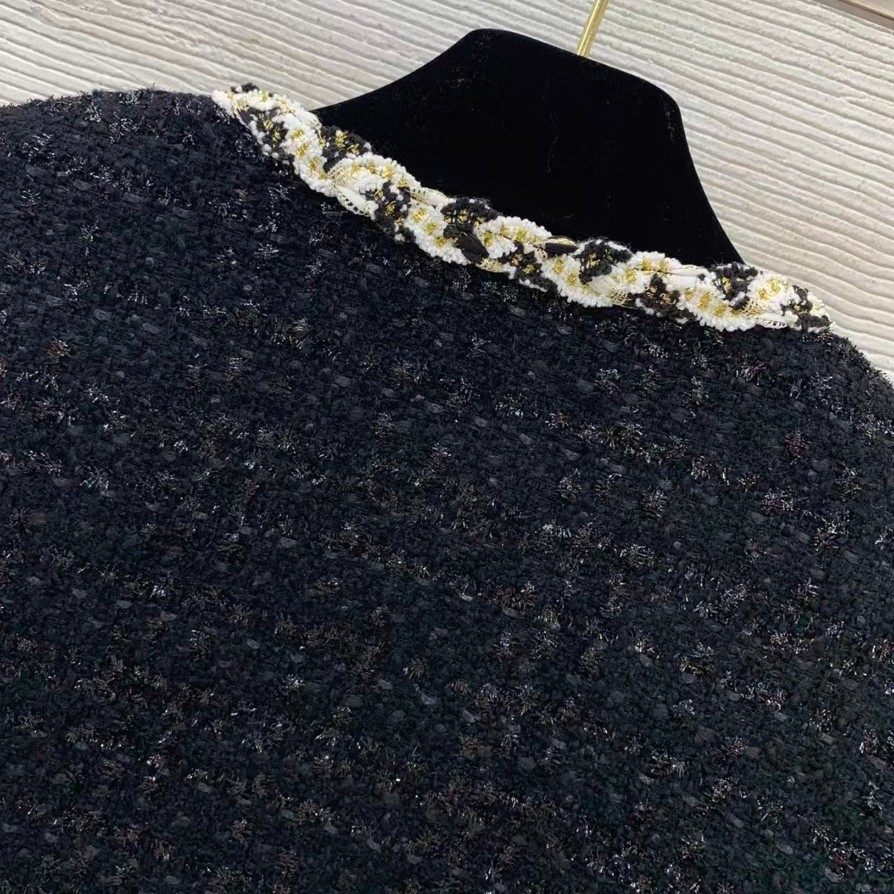Woven blend cable knit trim jacket