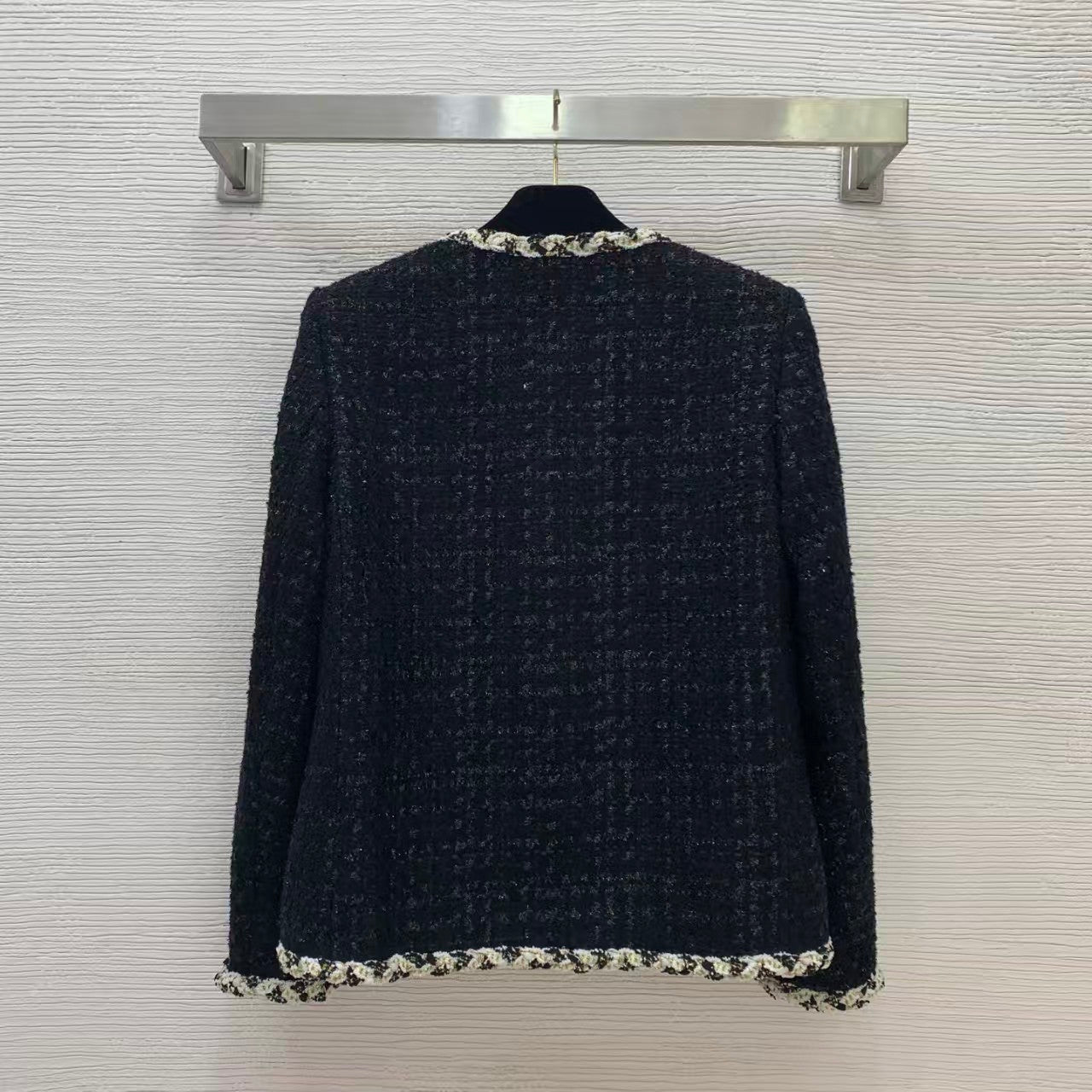 Woven blend cable knit trim jacket