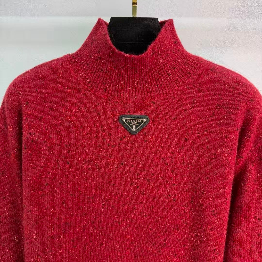 Stand-up collar triangular logo sweater