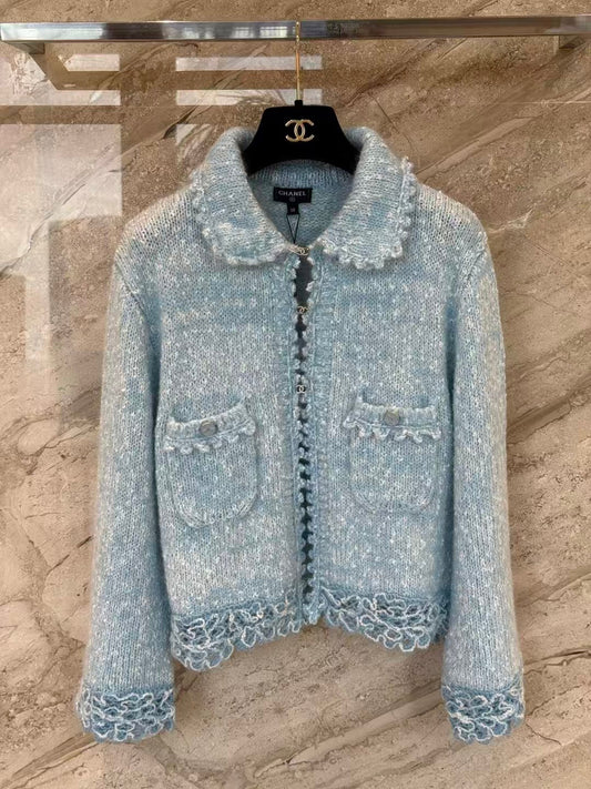 Embroidered wool knit cardigan