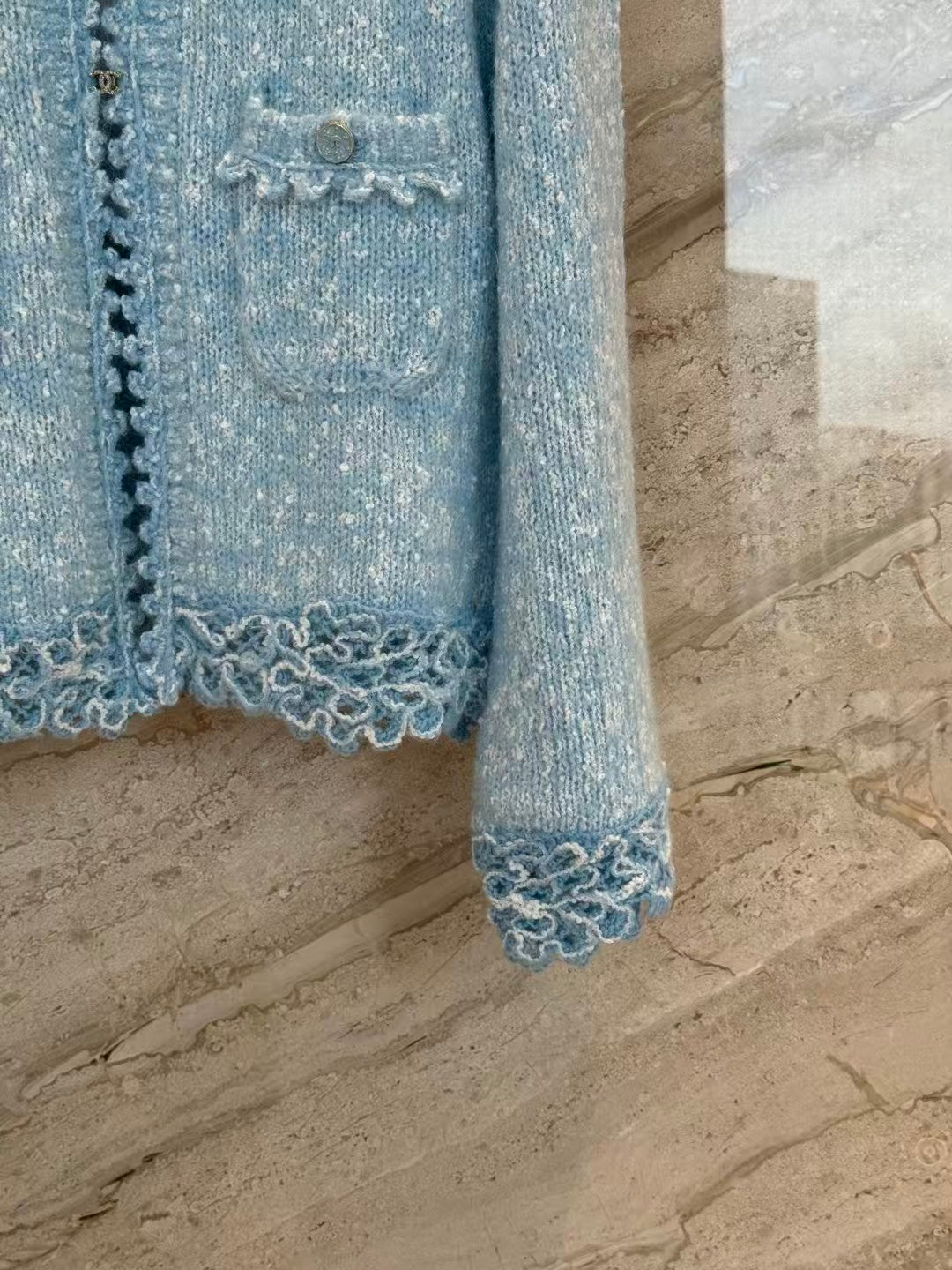 Embroidered wool knit cardigan