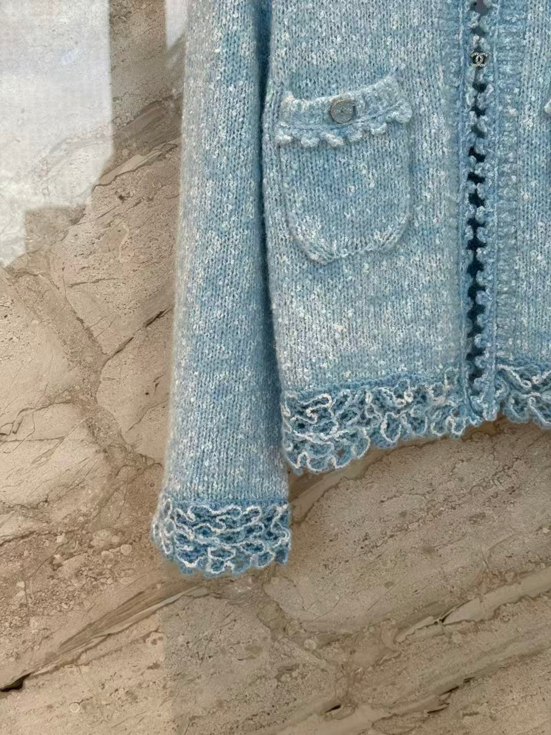 Embroidered wool knit cardigan