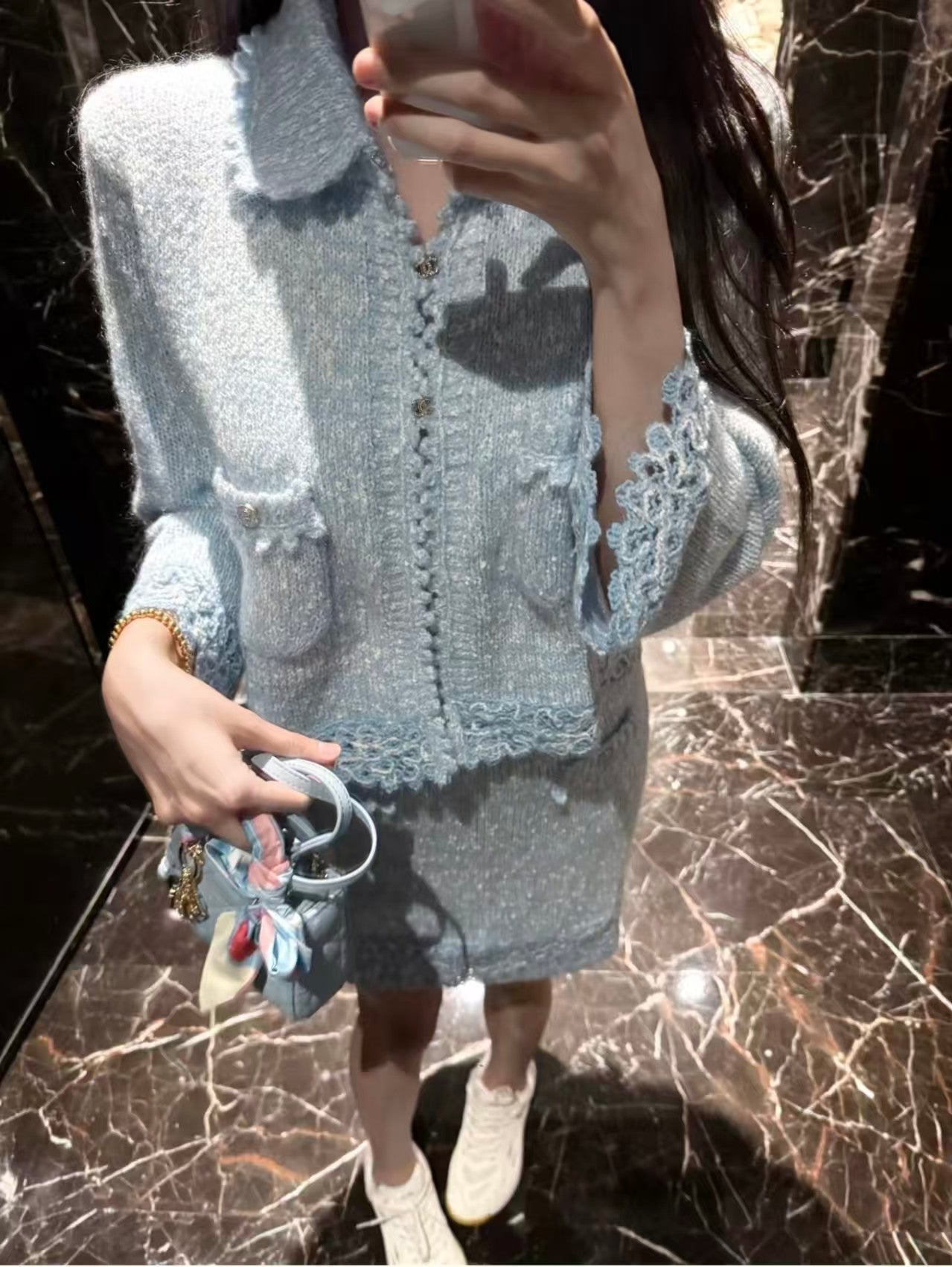Embroidered wool knit cardigan