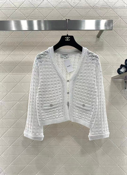 Openwork short-sleeved knitted cardigan