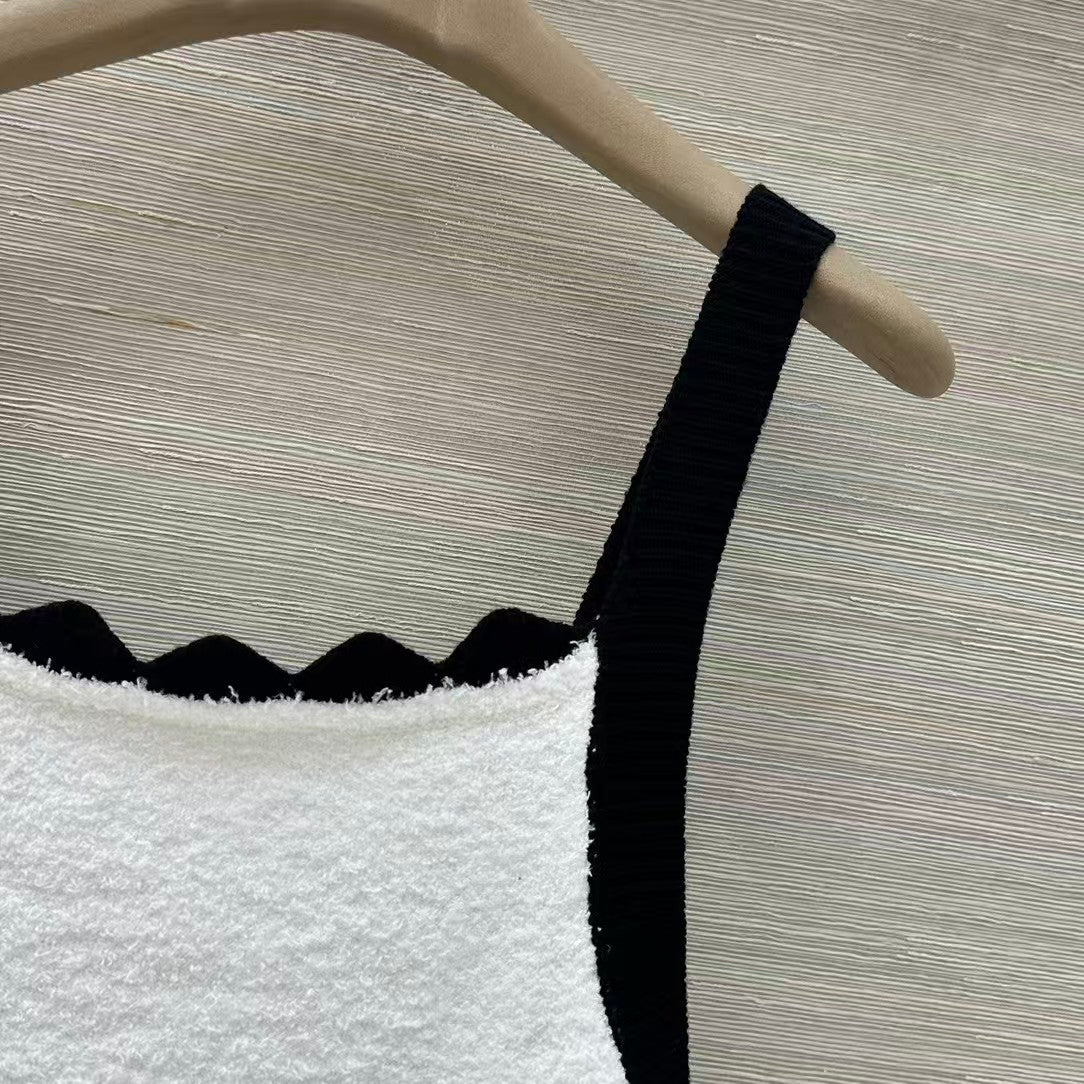 Terry cloth embroidered color-block vest dress