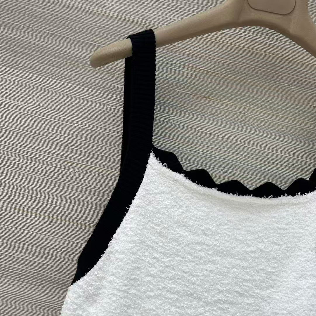 Terry cloth embroidered color-block vest dress