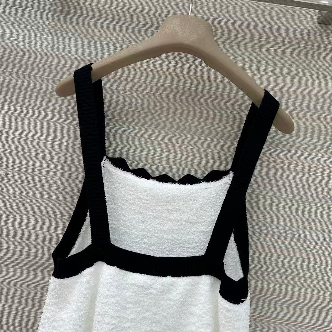 Terry cloth embroidered color-block vest dress