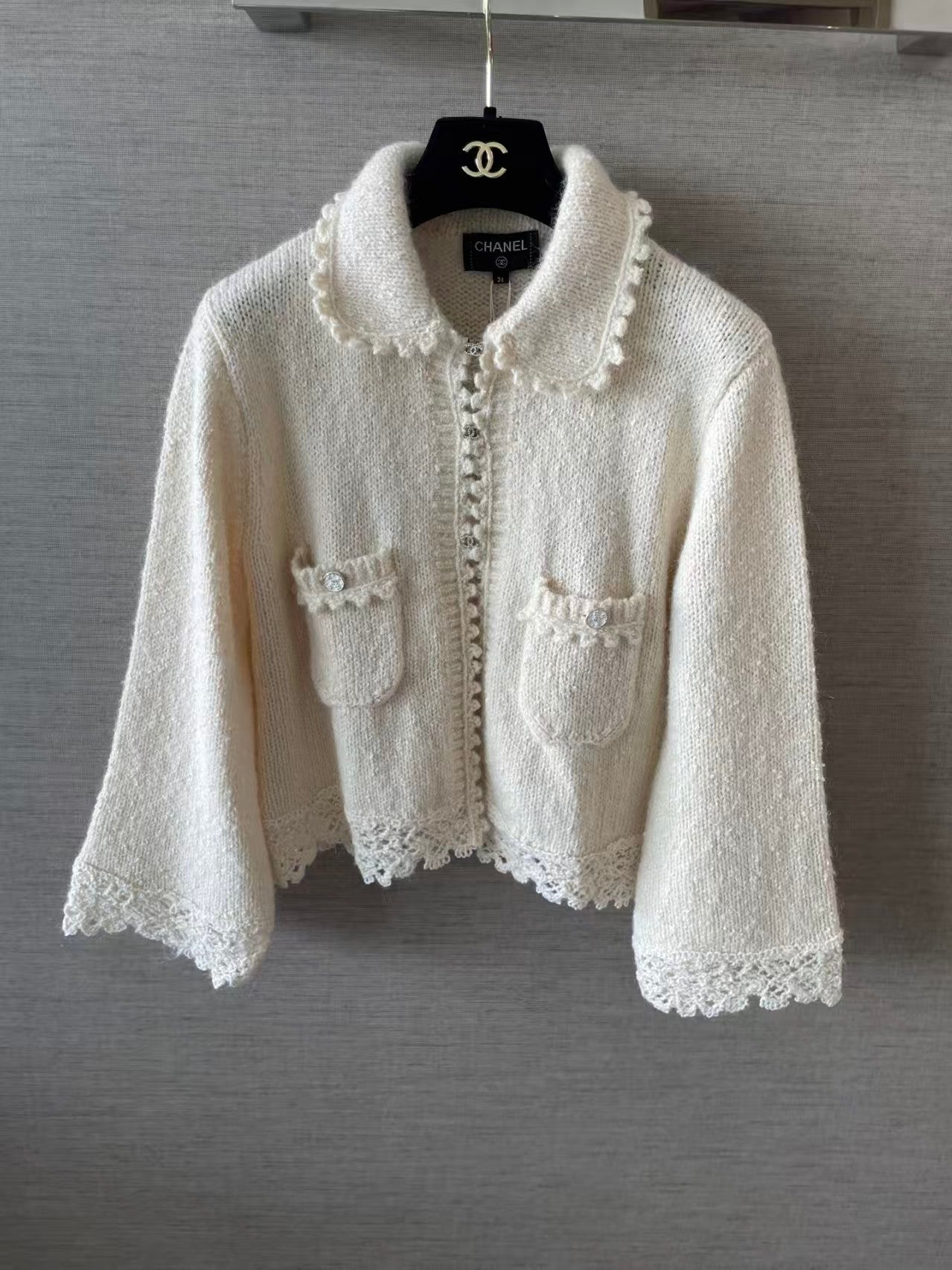Lapel-collar open-knit cardigan