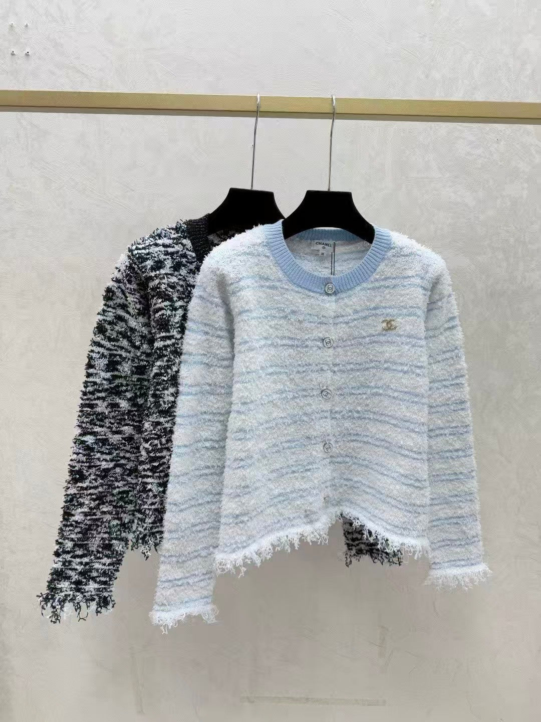 Color-block striped jacquard knit cardigan