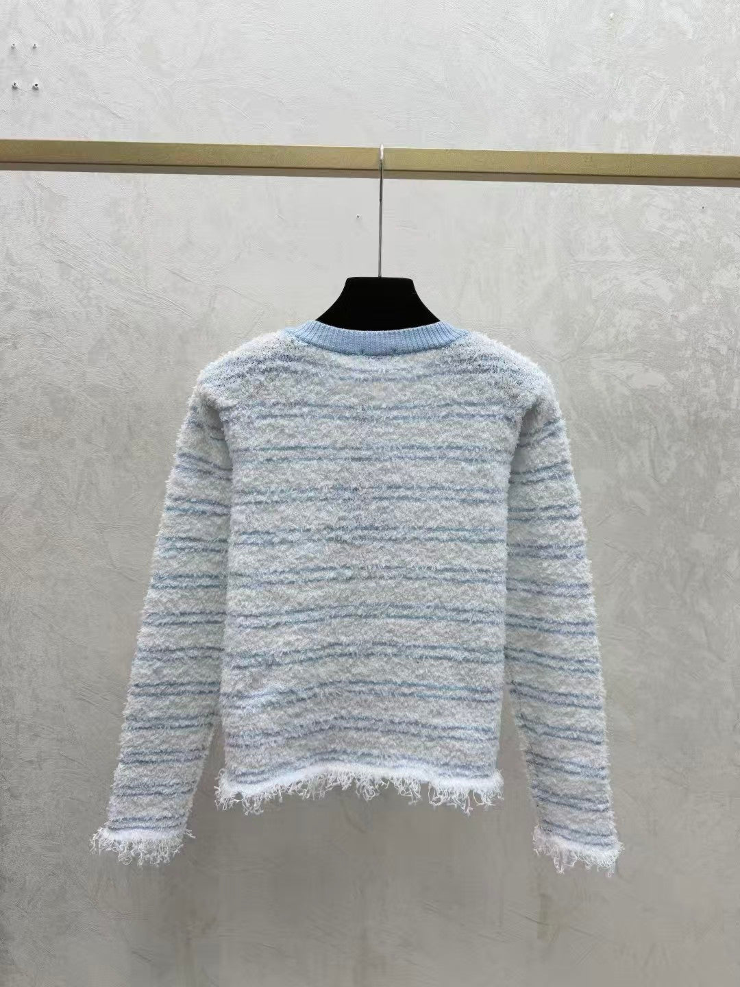 Color-block striped jacquard knit cardigan
