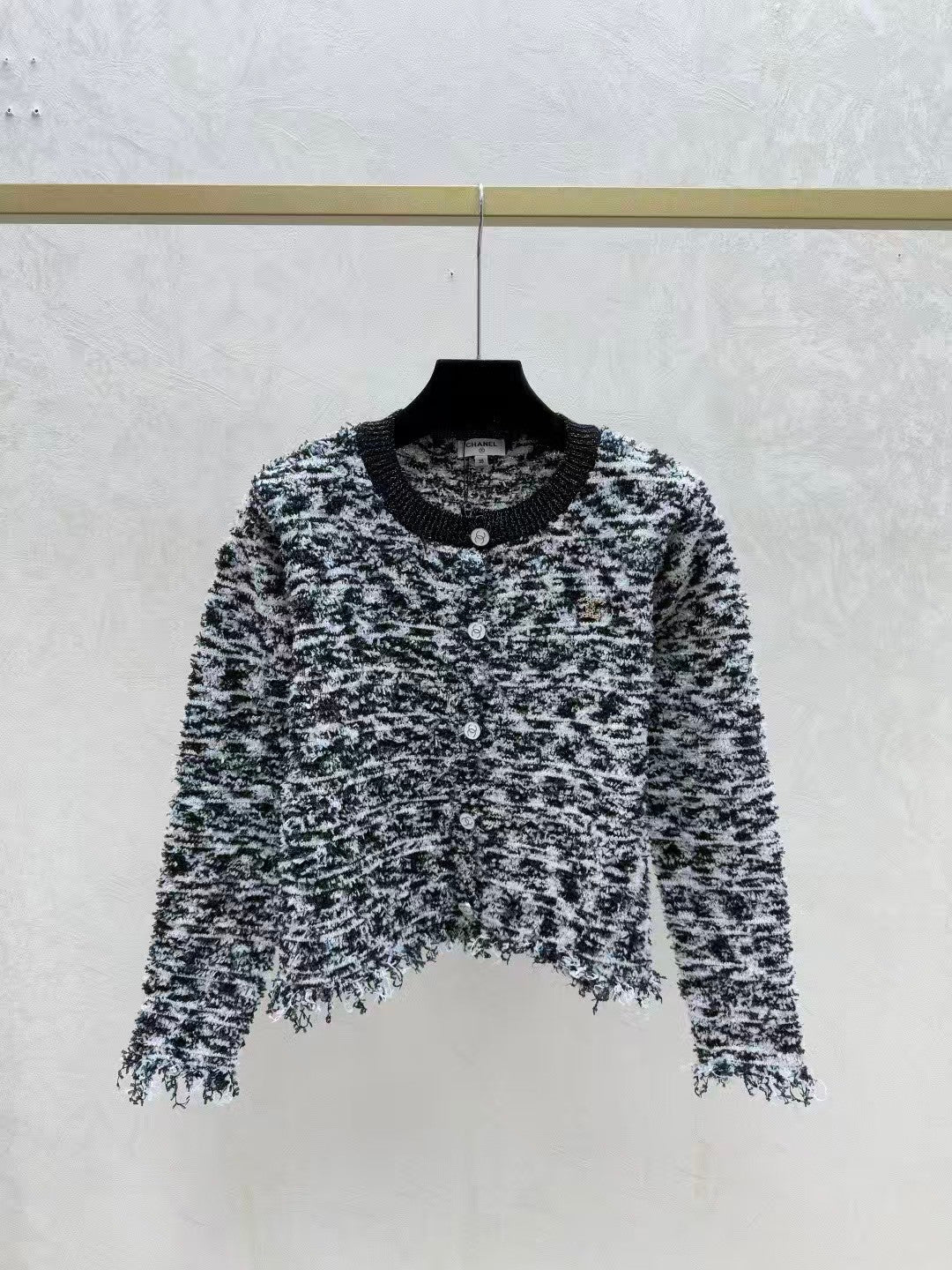 Color-block striped jacquard knit cardigan