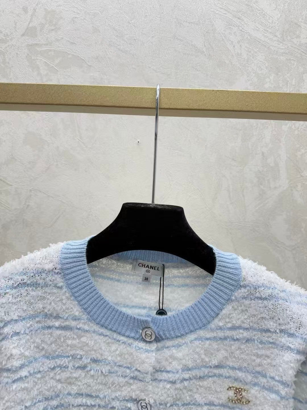 Color-block striped jacquard knit cardigan