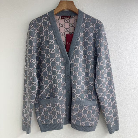 Reversible color-block jacquard knit cardigan