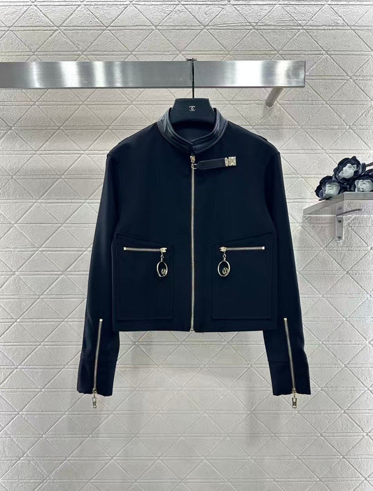 Jacket with zippered leather collar