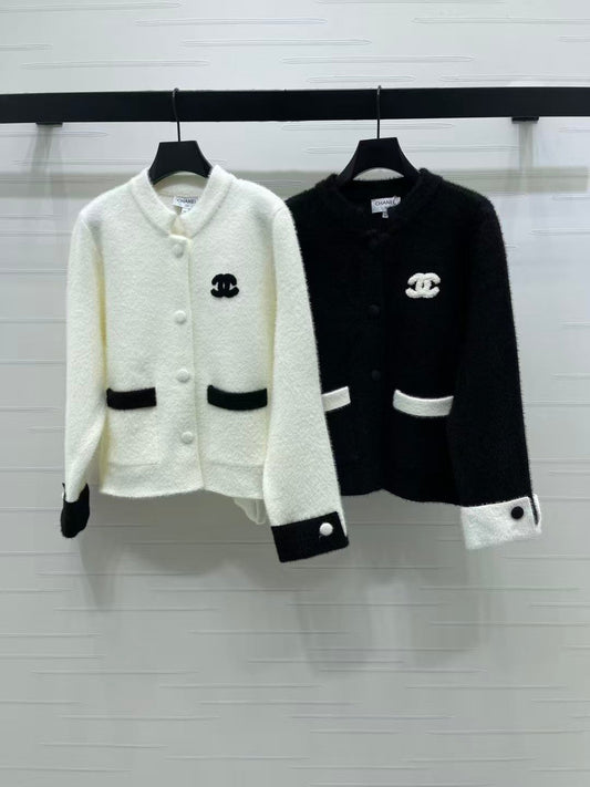 Mink velvet round-neck long-sleeved cardigan