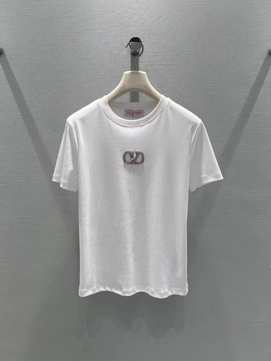 New rhinestone-embellished short-sleeved T-shirt