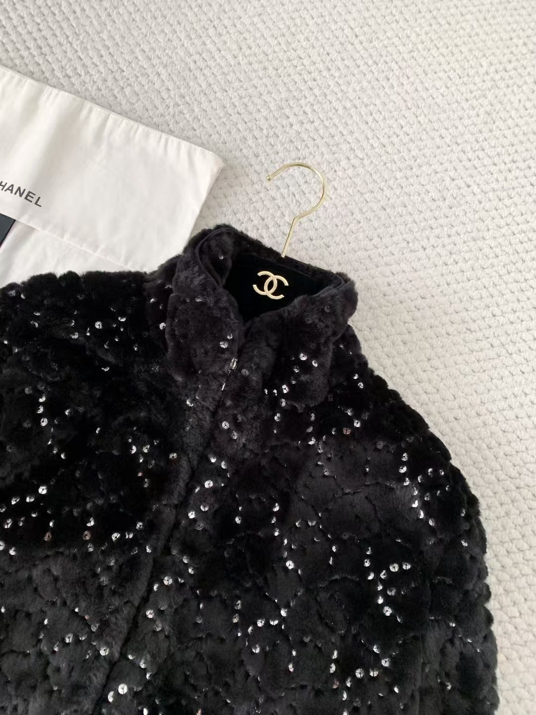 New sequined faux fur coat