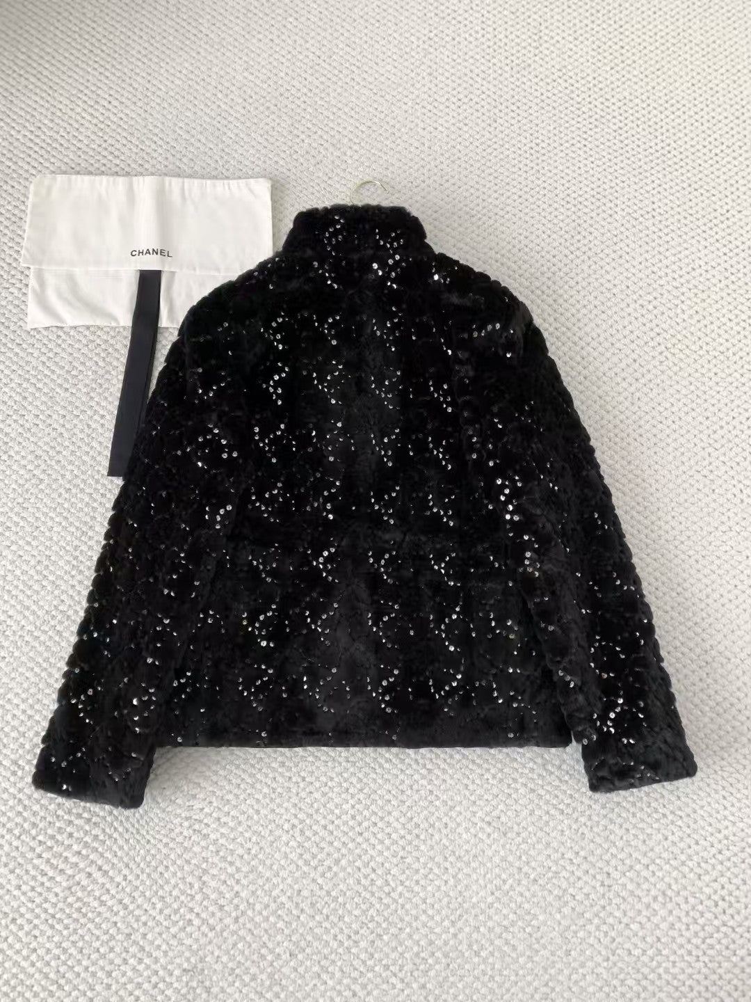 New sequined faux fur coat