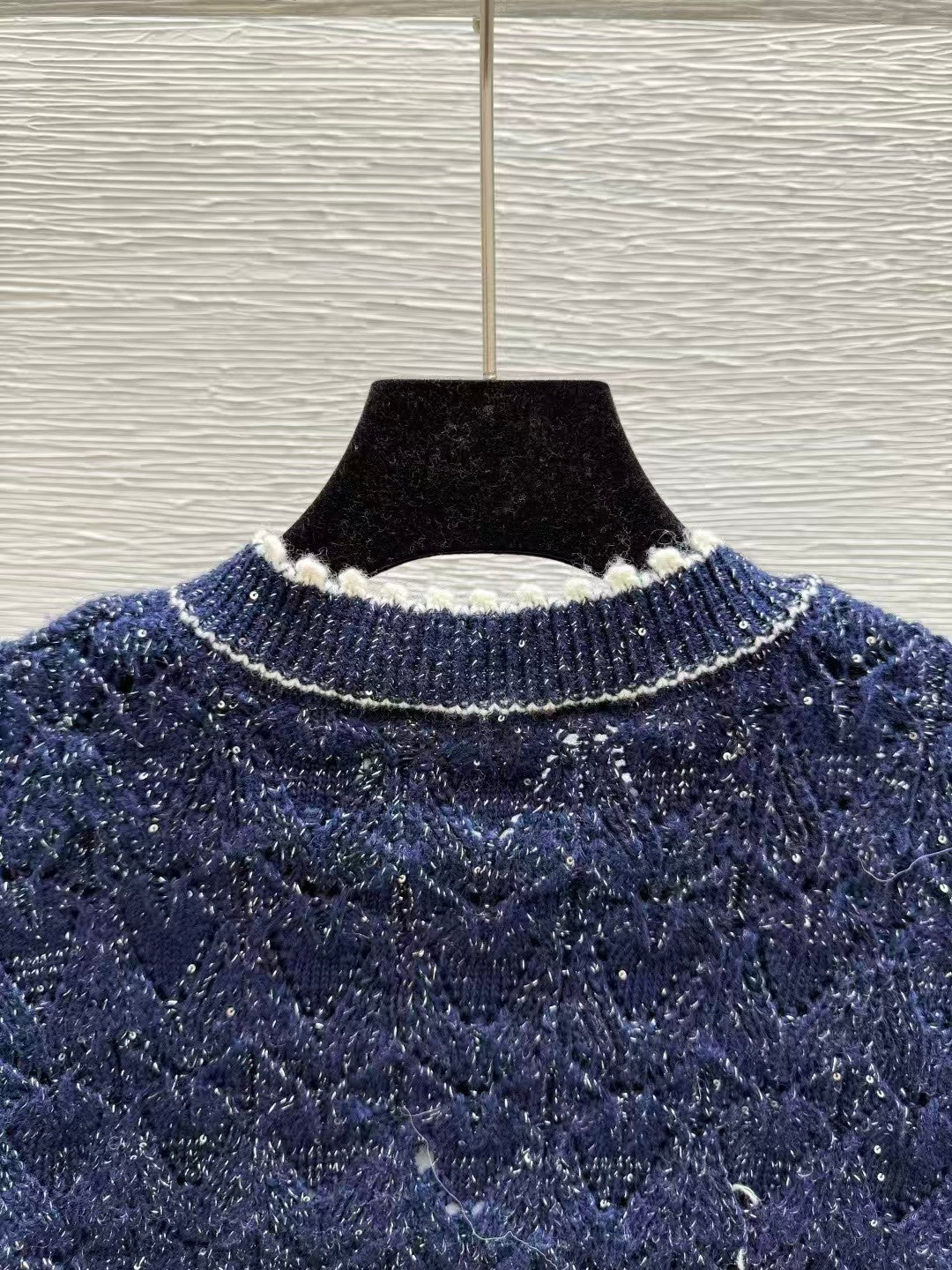 Gradient sequined openwork knit long-sleeved cardigan