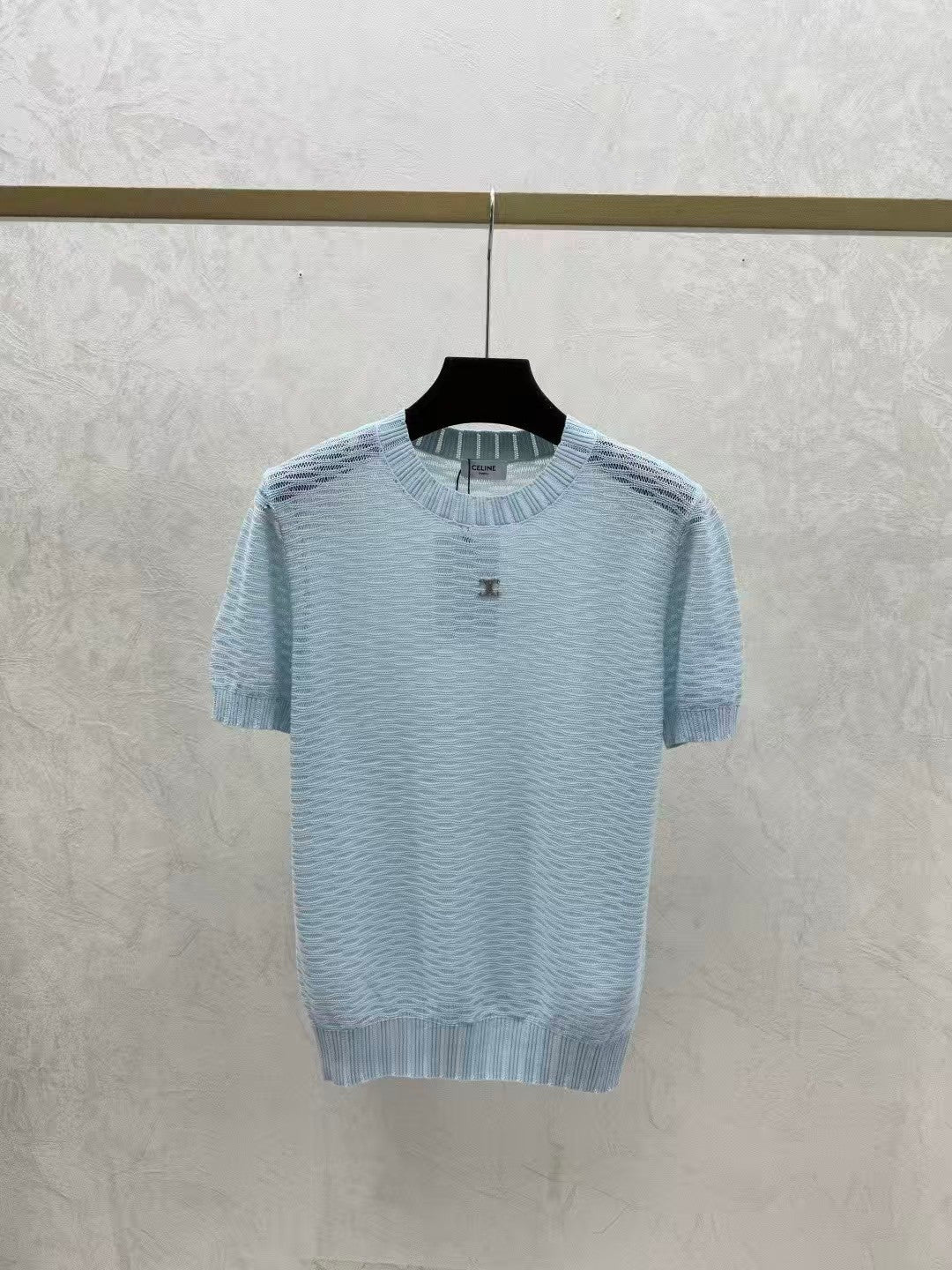Solid color hollow-out simple knit short sleeve