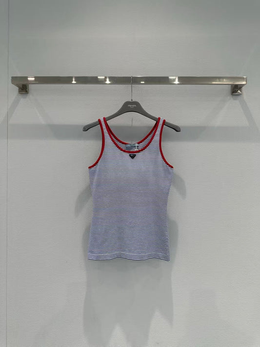 26 New Arrival: Blue and White Striped Ribbed Tank Top