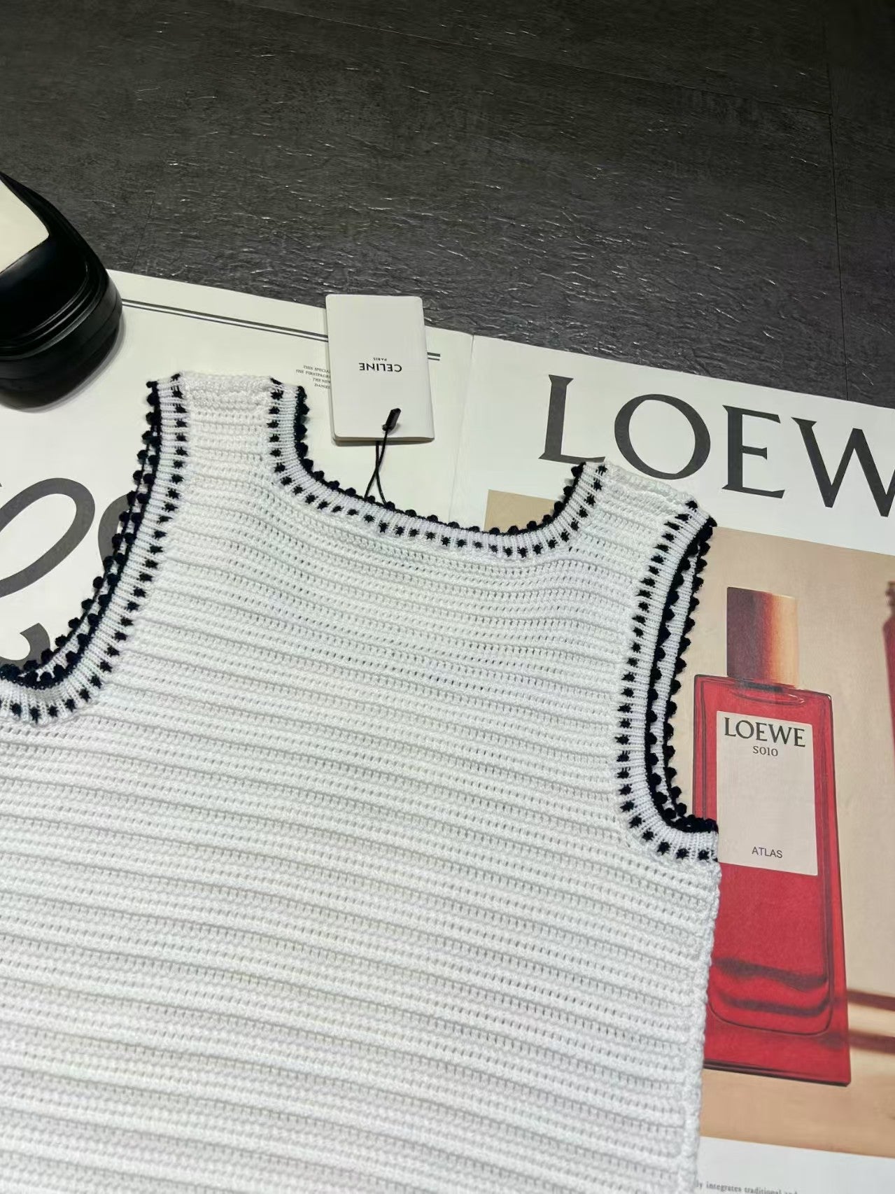 26SS New Black and White Striped Knitted Vest