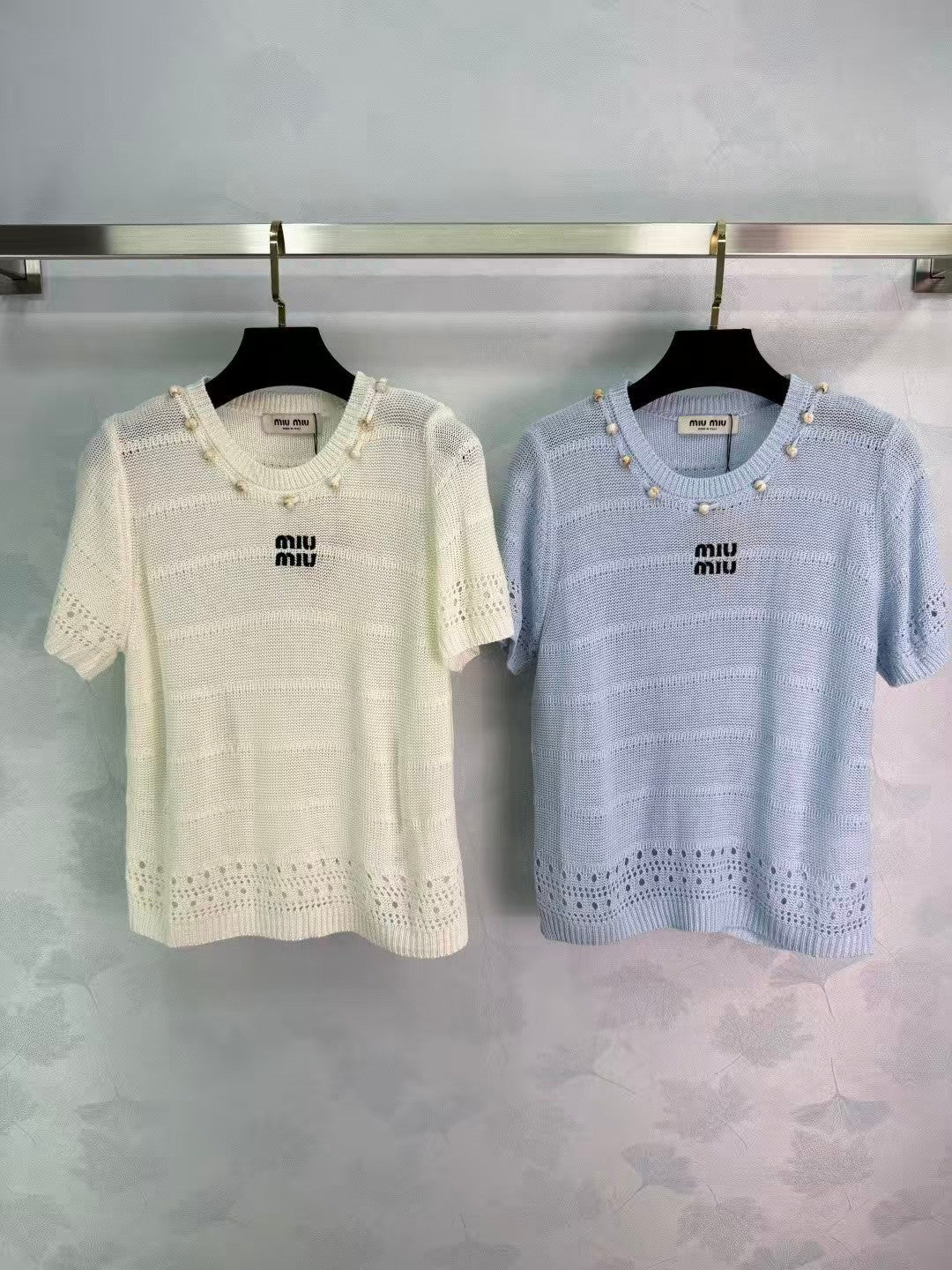 26SS Pearl Hollow-out Knit T-shirt
