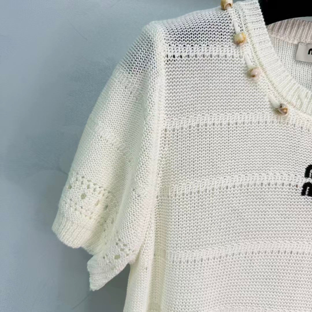 26SS Pearl Hollow-out Knit T-shirt
