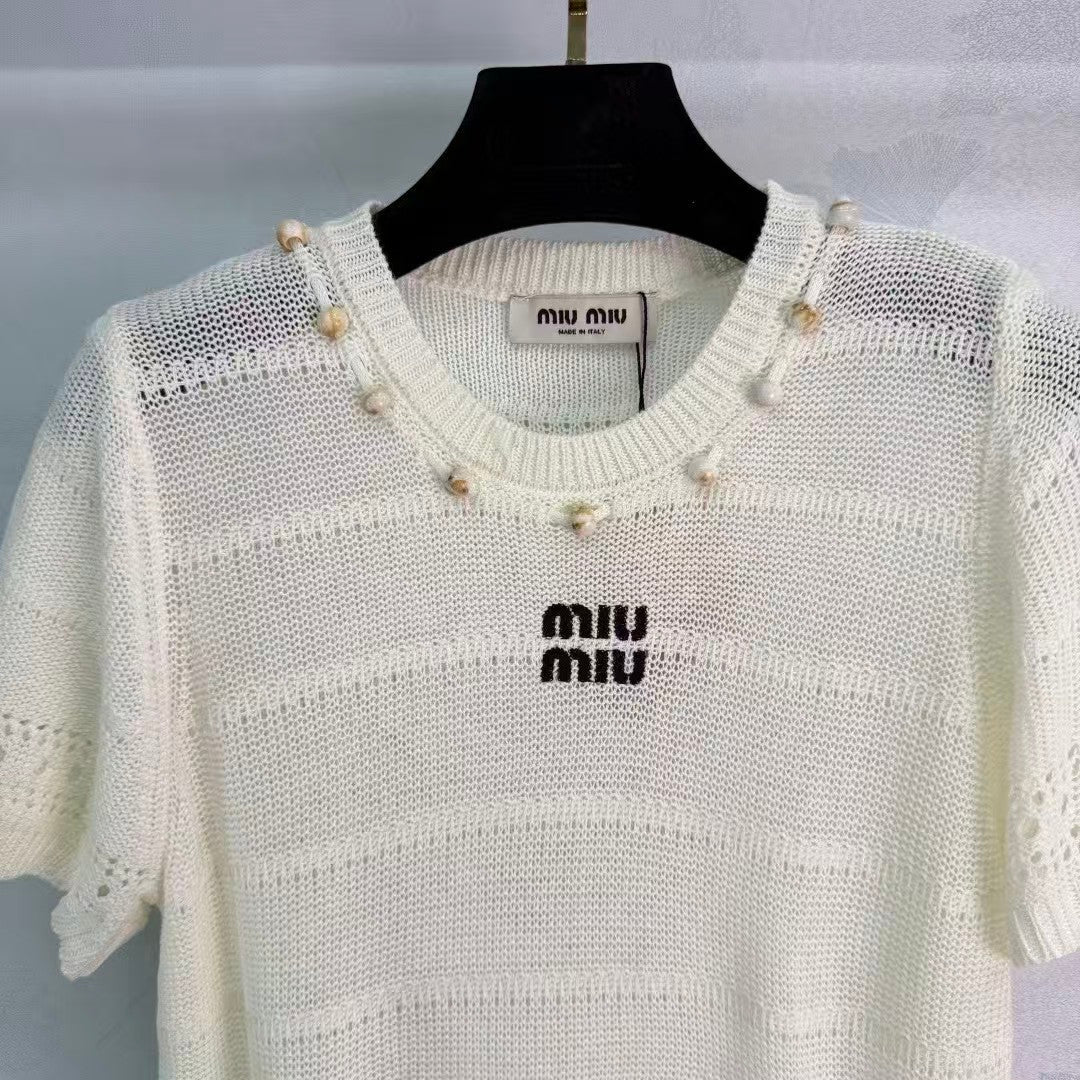 26SS Pearl Hollow-out Knit T-shirt