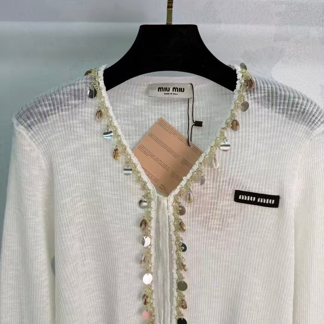 26SS Pearl Openwork Knit Cardigan